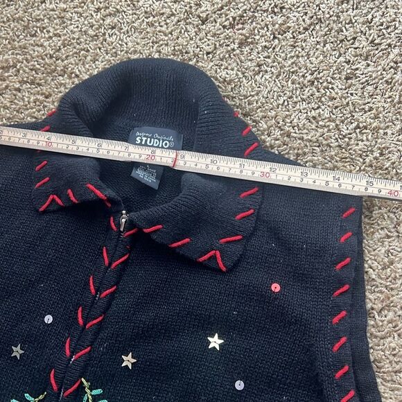 DISIGNERS‎ ORIGINALS STUDIO SWEATER ZIP COLLARED LARGE CHRISTMAS TREE GIFTS VEST - Picture 5 of 10